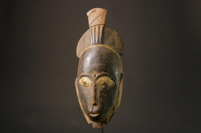 African mask wood African real figure vintage African masks for wall Carved Baule Ndoma Mask -7469