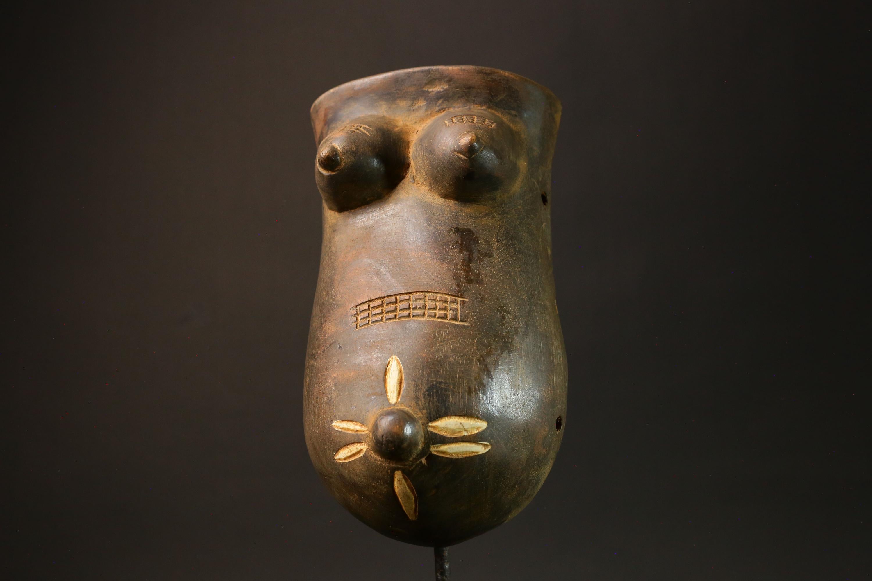 African Brown Makonde Tribe African Mask: Artistic Representation of Woman-G3006