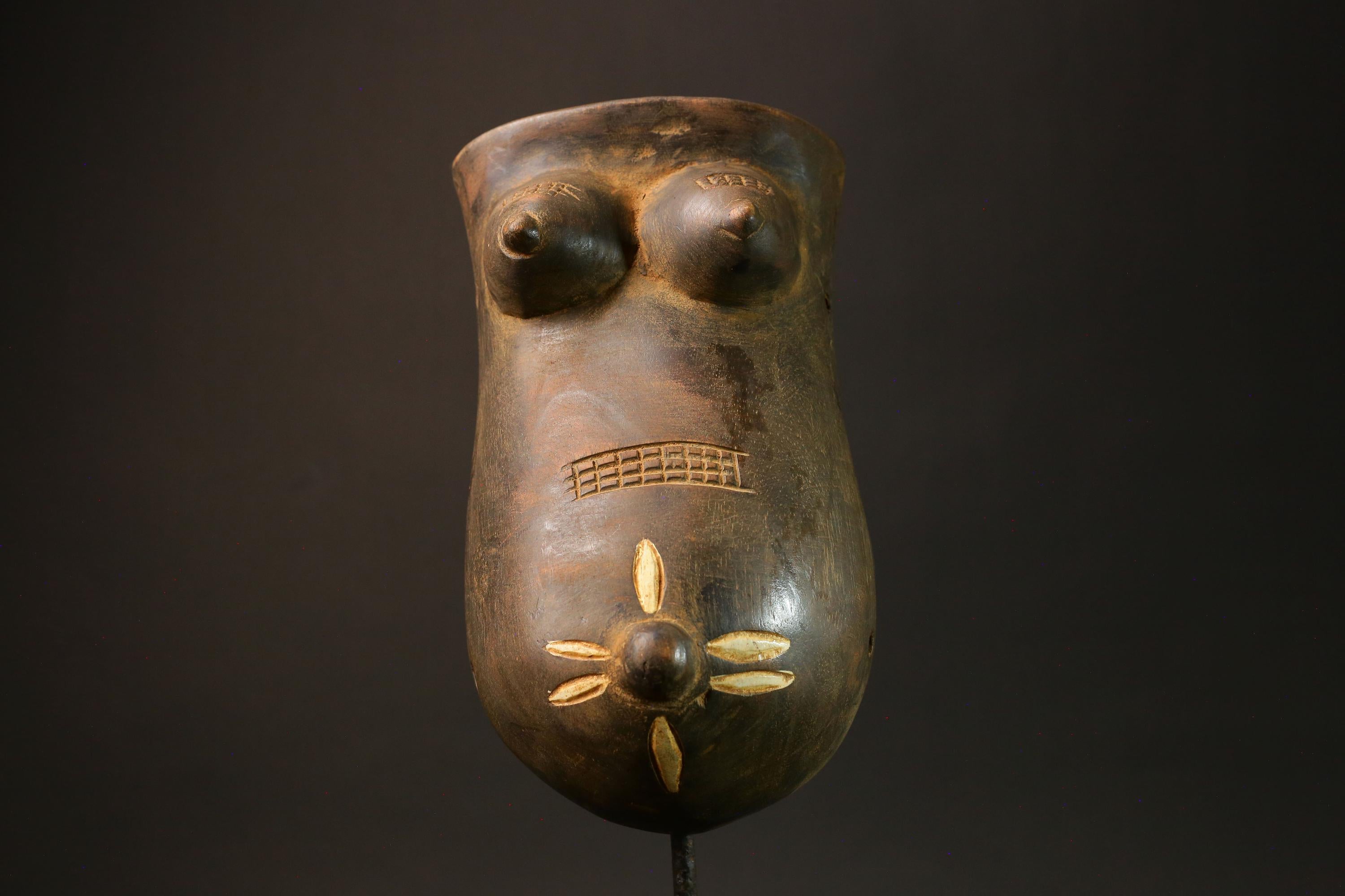 African Brown Makonde Tribe African Mask: Artistic Representation of Woman-G3006