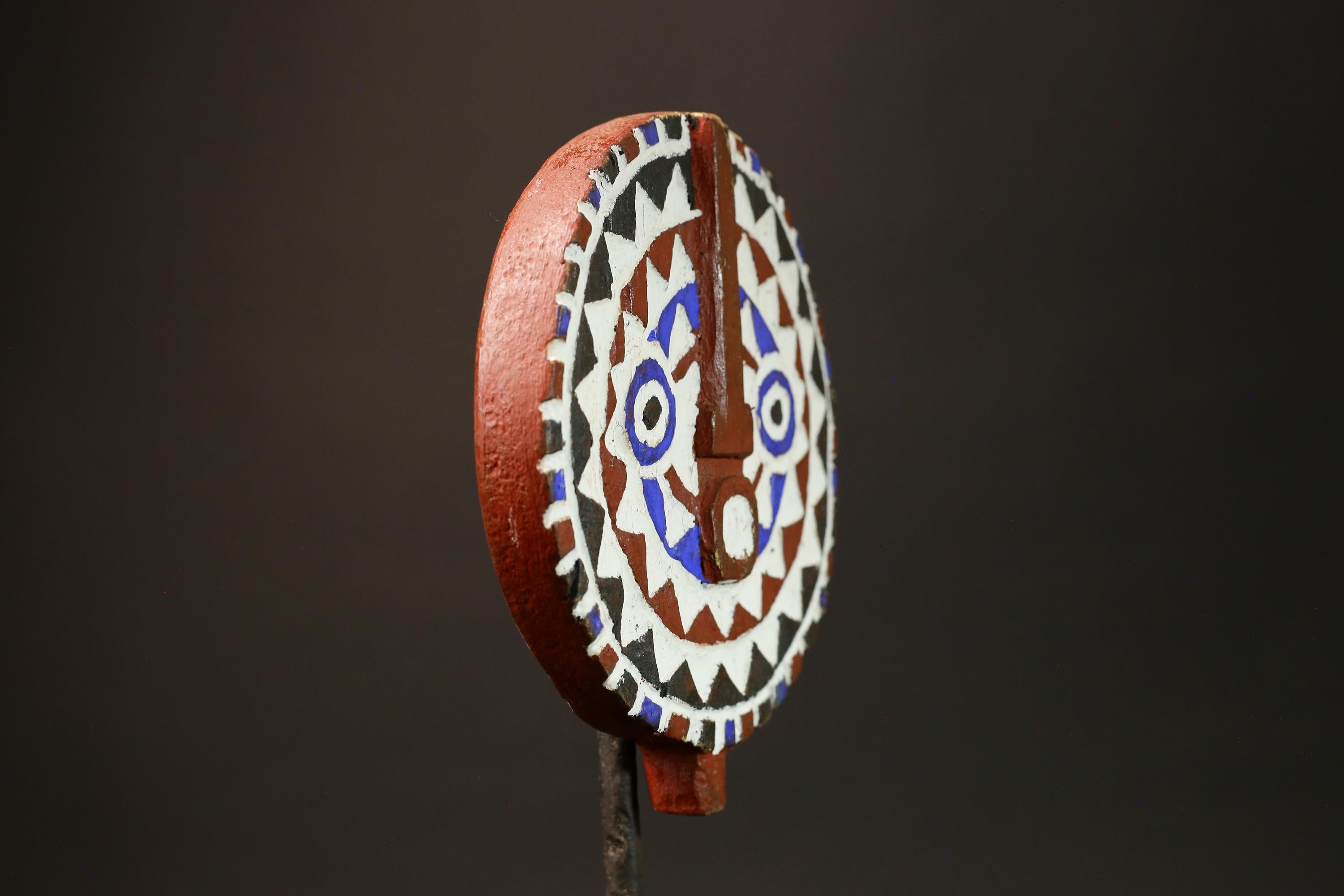 African Mask Colorful Sun Mask of Bwa Mossi, Burkina Faso, Crafted in Wood-G3009