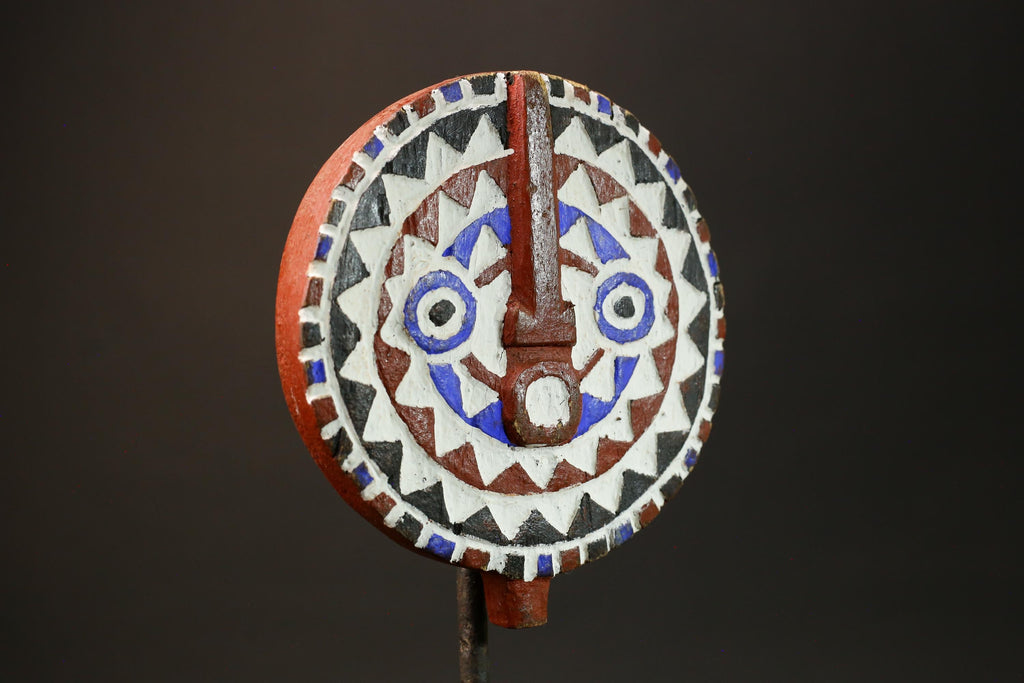 African Mask Colorful Sun Mask of Bwa Mossi, Burkina Faso, Crafted in Wood-G3009