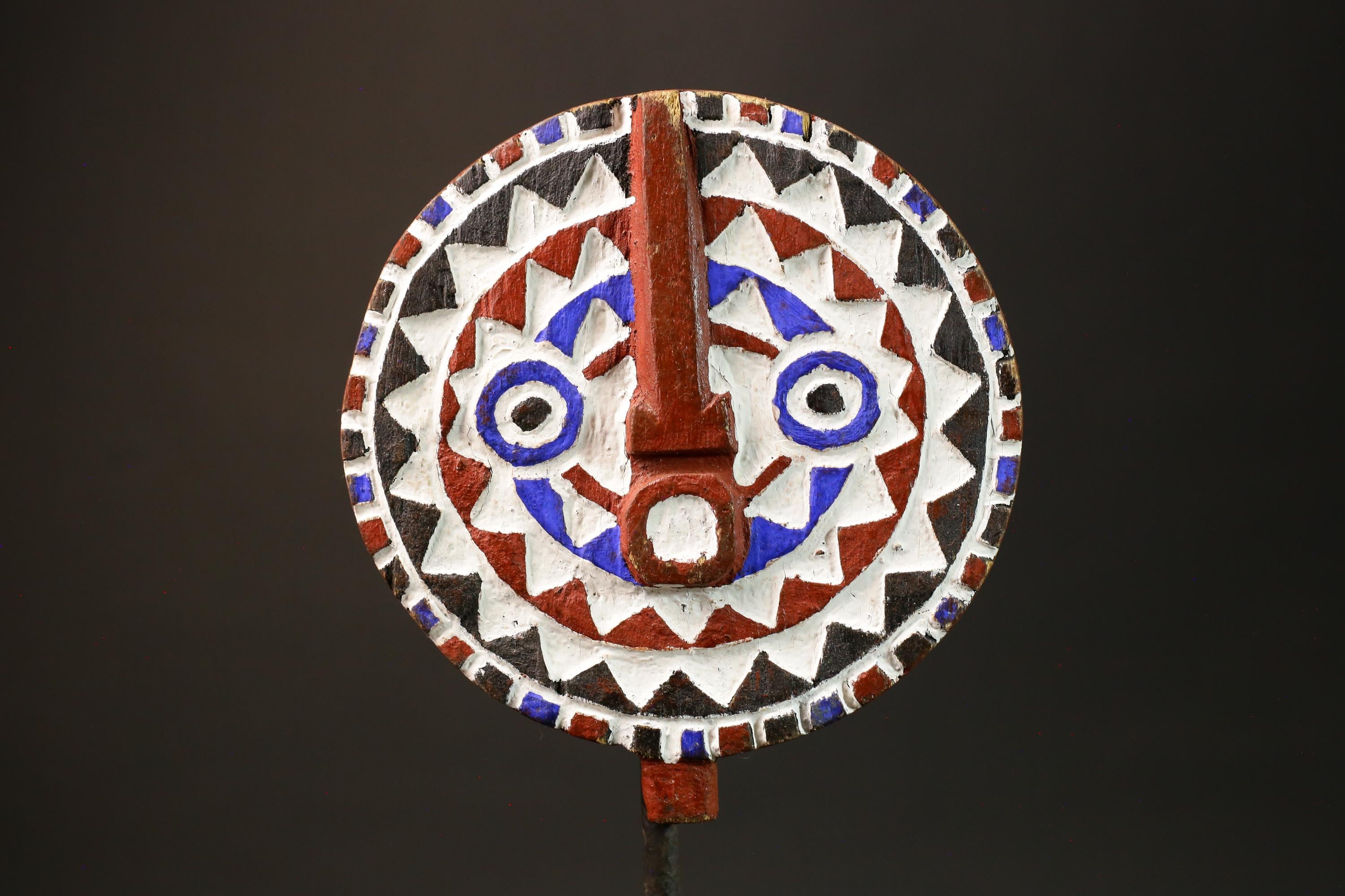 African Mask Colorful Sun Mask of Bwa Mossi, Burkina Faso, Crafted in Wood-G3009