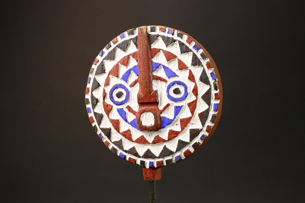 African Mask Colorful Sun Mask of Bwa Mossi, Burkina Faso, Crafted in Wood-G3009