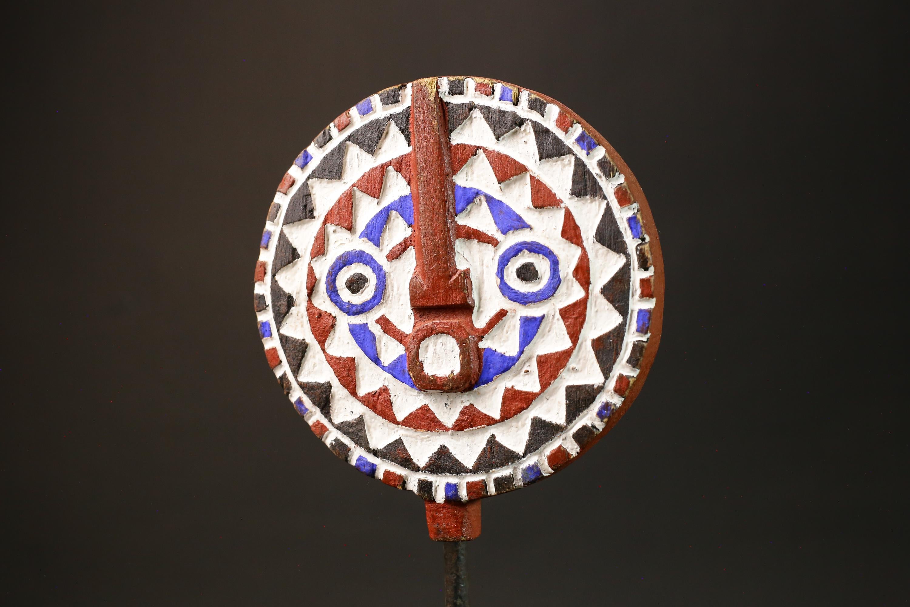 African Mask Colorful Sun Mask of Bwa Mossi, Burkina Faso, Crafted in Wood-G3009