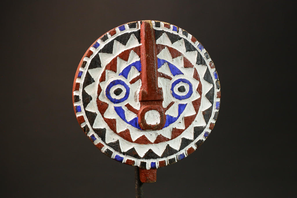African Mask Colorful Sun Mask of Bwa Mossi, Burkina Faso, Crafted in Wood-G3009