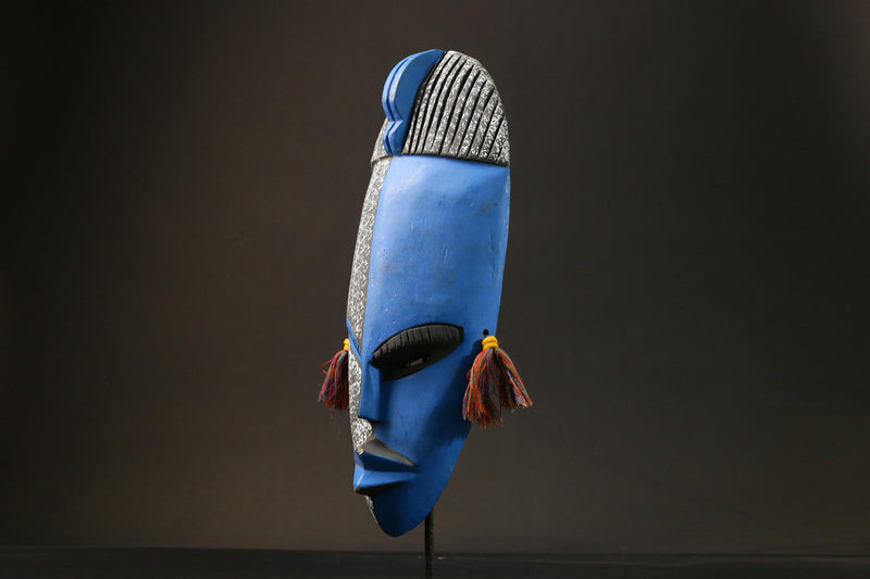 African Mask Traditional Blue Mask from Ghana, Unique Wall Decor Masks for wall-6226