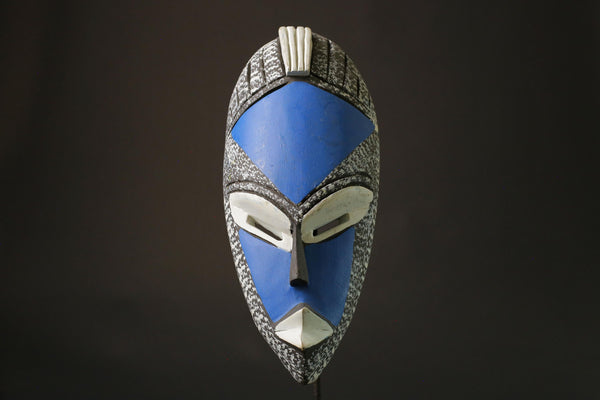 African mask wood African real figure vintage African masks for wall deep blue color GHANA-7464