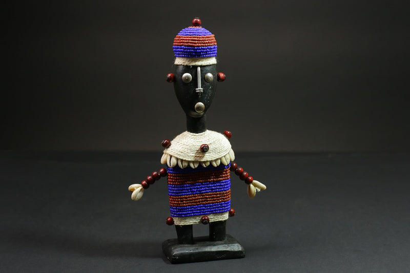 african statue wooden doll Namji Klein doll Namji Doll in Cameroon beads-G1145