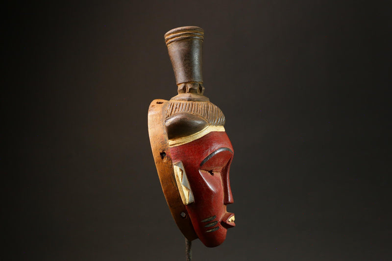 Traditional Red Wooden African Mask from the Guru Tribe, Unique Art Piece Masks for wall-G3021