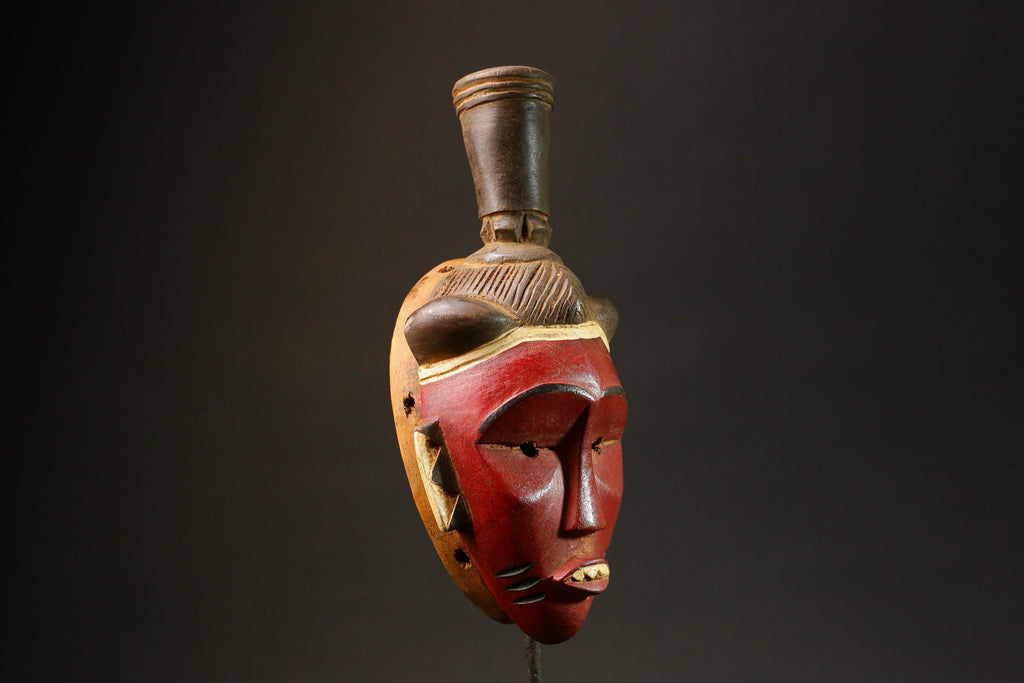 Traditional Red Wooden African Mask from the Guru Tribe, Unique Art Piece Masks for wall-G3021