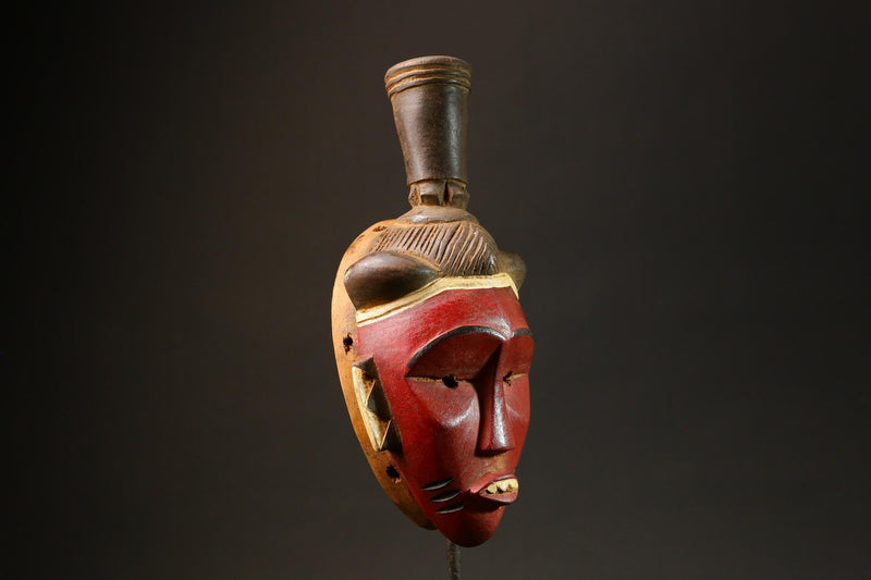 Traditional Red Wooden African Mask from the Guru Tribe, Unique Art Piece Masks for wall-G3021