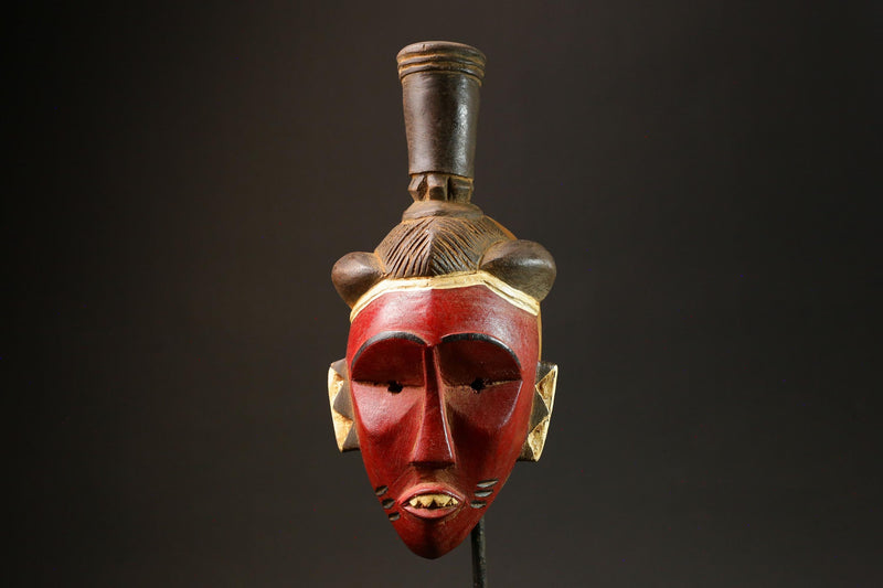 Traditional Red Wooden African Mask from the Guru Tribe, Unique Art Piece Masks for wall-G3021