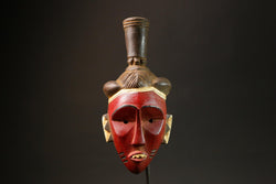 Traditional Red Wooden African Mask from the Guru Tribe, Unique Art Piece Masks for wall-G3021