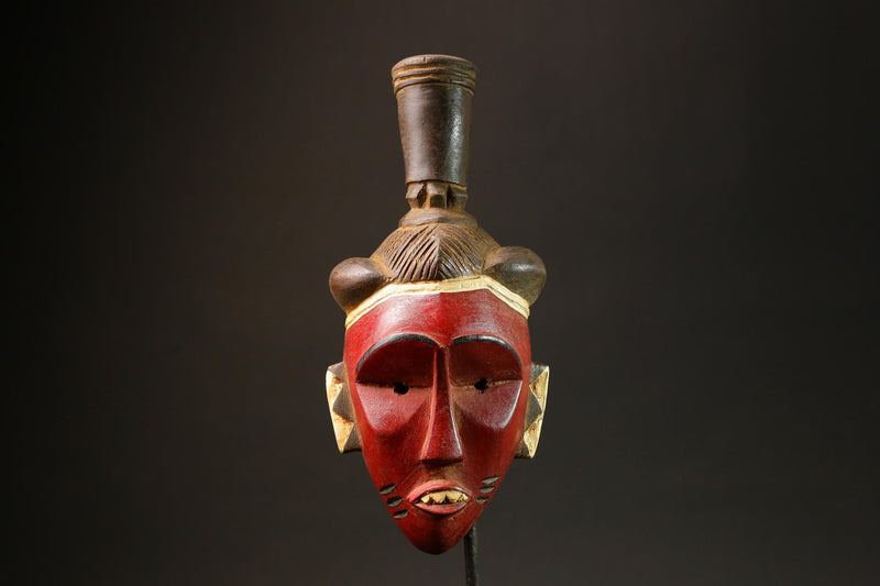 Traditional Red Wooden African Mask from the Guru Tribe, Unique Art Piece Masks for wall-G3021