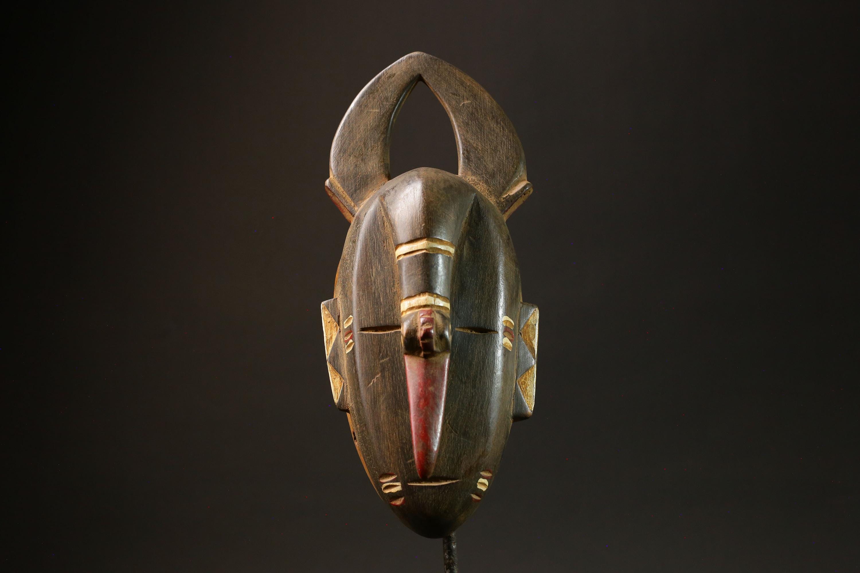 African Mask Traditional Brown Wooden Guru Mask with Elephant Nose Motif Masks for wall-G3022
