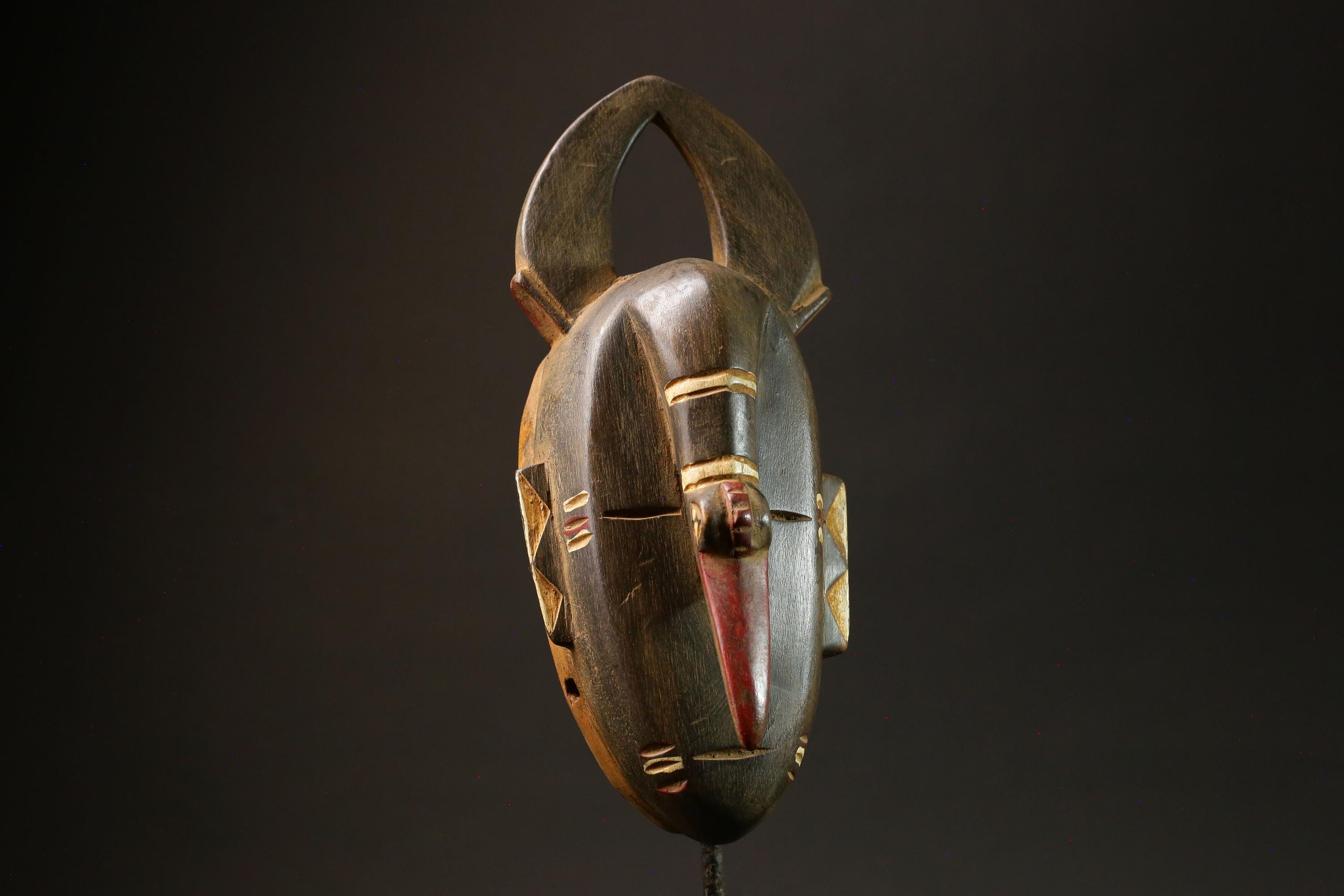 African Mask Traditional Brown Wooden Guru Mask with Elephant Nose Motif Masks for wall-G3022