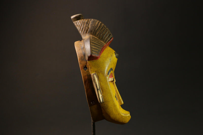 African Mask Yellow Wooden Baule Tribe Wall Hanging Art, Unique Décor Masks for wall-G3024