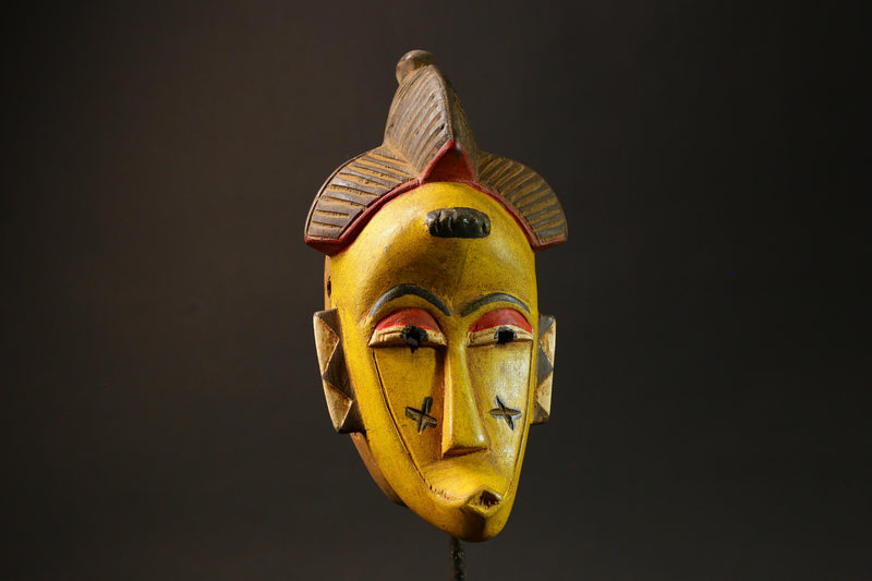 African Mask Yellow Wooden Baule Tribe Wall Hanging Art, Unique Décor Masks for wall-G3024