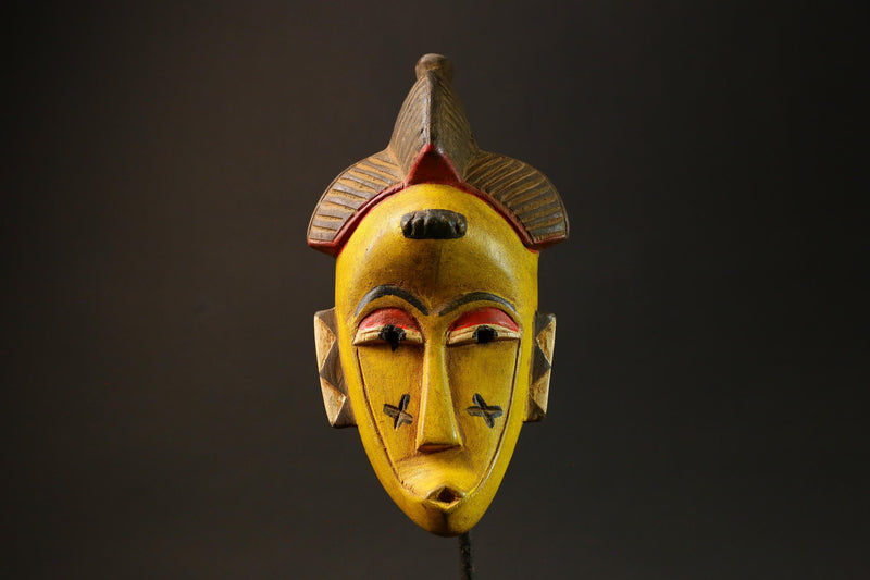 African Mask Yellow Wooden Baule Tribe Wall Hanging Art, Unique Décor Masks for wall-G3024