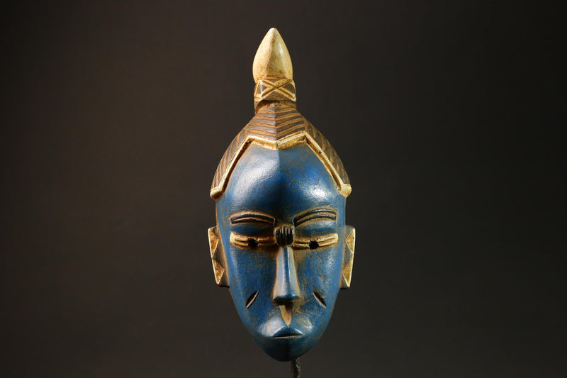 African Mask Blue Wooden Baule Tribe Wall Hanging Art, Unique Decor Masks for wall-G3025