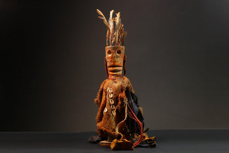 African Wood Figures Nkisi N'kondi Carved Power Figure, Unique Art Voodoo -G3028