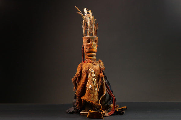 African Wood Figures Nkisi N'kondi Carved Power Figure, Unique Art Voodoo -G3028