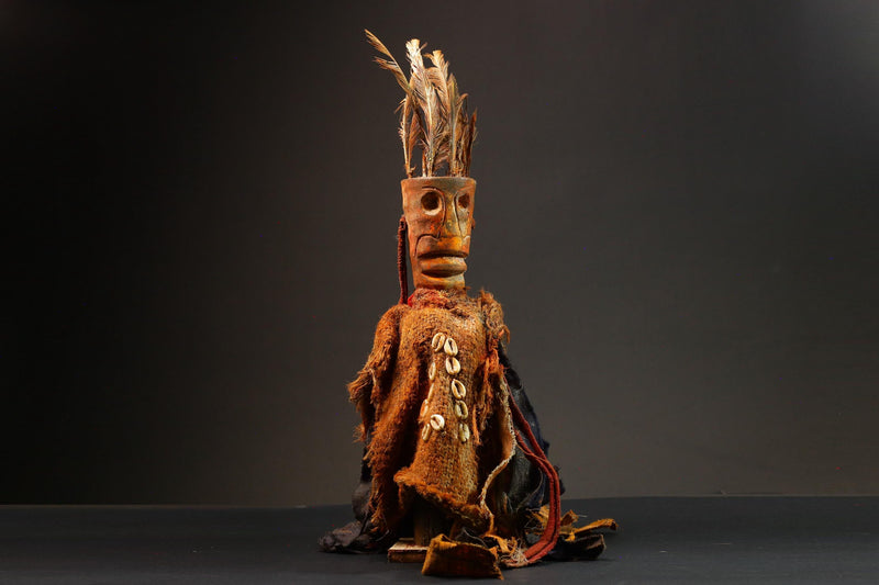 African Wood Figures Nkisi N'kondi Carved Power Figure, Unique Art Voodoo -G3028