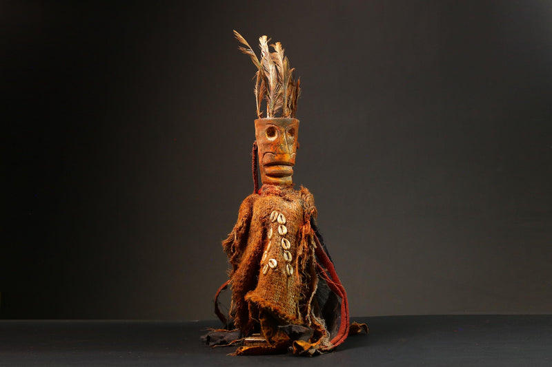 African Wood Figures Nkisi N'kondi Carved Power Figure, Unique Art Voodoo -G3028