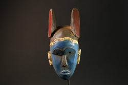 African Masks Blue Baule Tribal Wall Hanging with Rabbit Ears Decor Mask Masks for wall-G3030