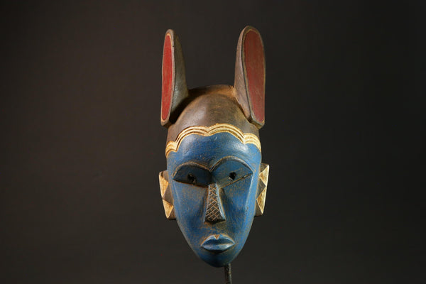 African Masks Blue Baule Tribal Wall Hanging with Rabbit Ears Decor Mask Masks for wall-G3030