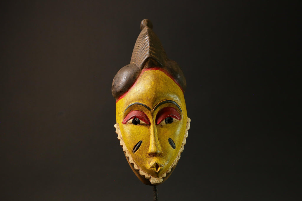 Antique African Mask Baule Yellow Wood Masterpiece for Wall Décor Mask for Wall-G3034