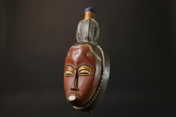 African mask Baule Antique wood African real figure vintage African masks for wall -7385