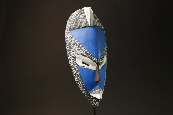 African Hakan Tribe Mask Blue Spiritual Decor from Ghana Unique Art Piece -6245