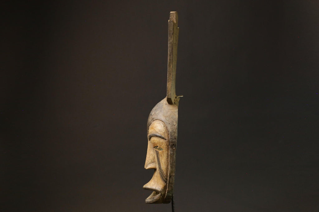 African Mask Antique Wood Mask Baule Face Wall Hanging Primitive Art Decor-7837