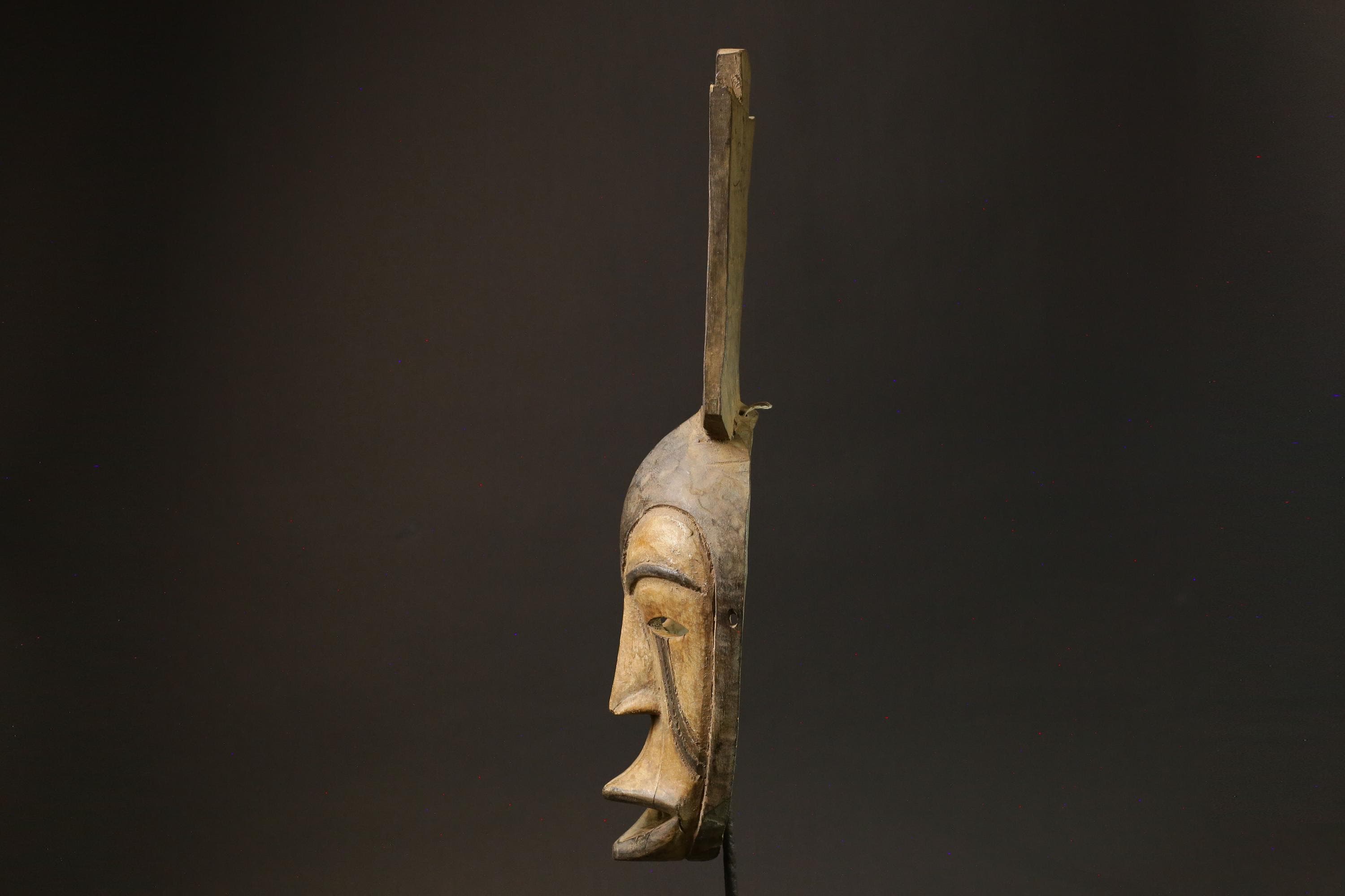 African Mask Antique Wood Mask Baule Face Wall Hanging Primitive Art Decor-7837