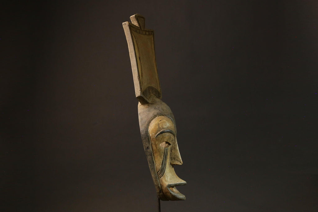 African Mask Antique Wood Mask Baule Face Wall Hanging Primitive Art Decor-7837
