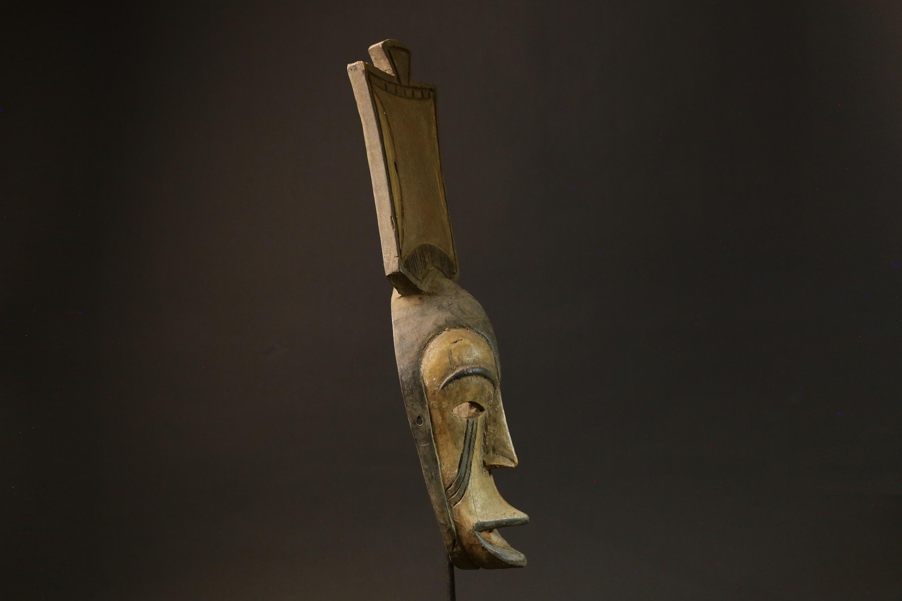 African Mask Antique Wood Mask Baule Face Wall Hanging Primitive Art Decor-7837