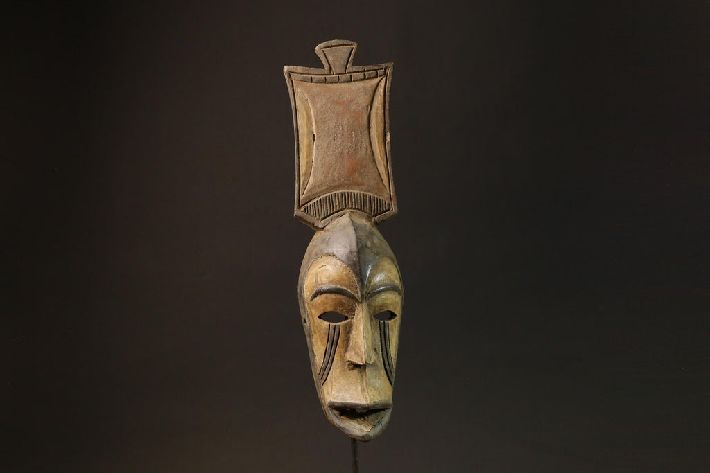 African Mask Antique Wood Mask Baule Face Wall Hanging Primitive Art Decor-7837