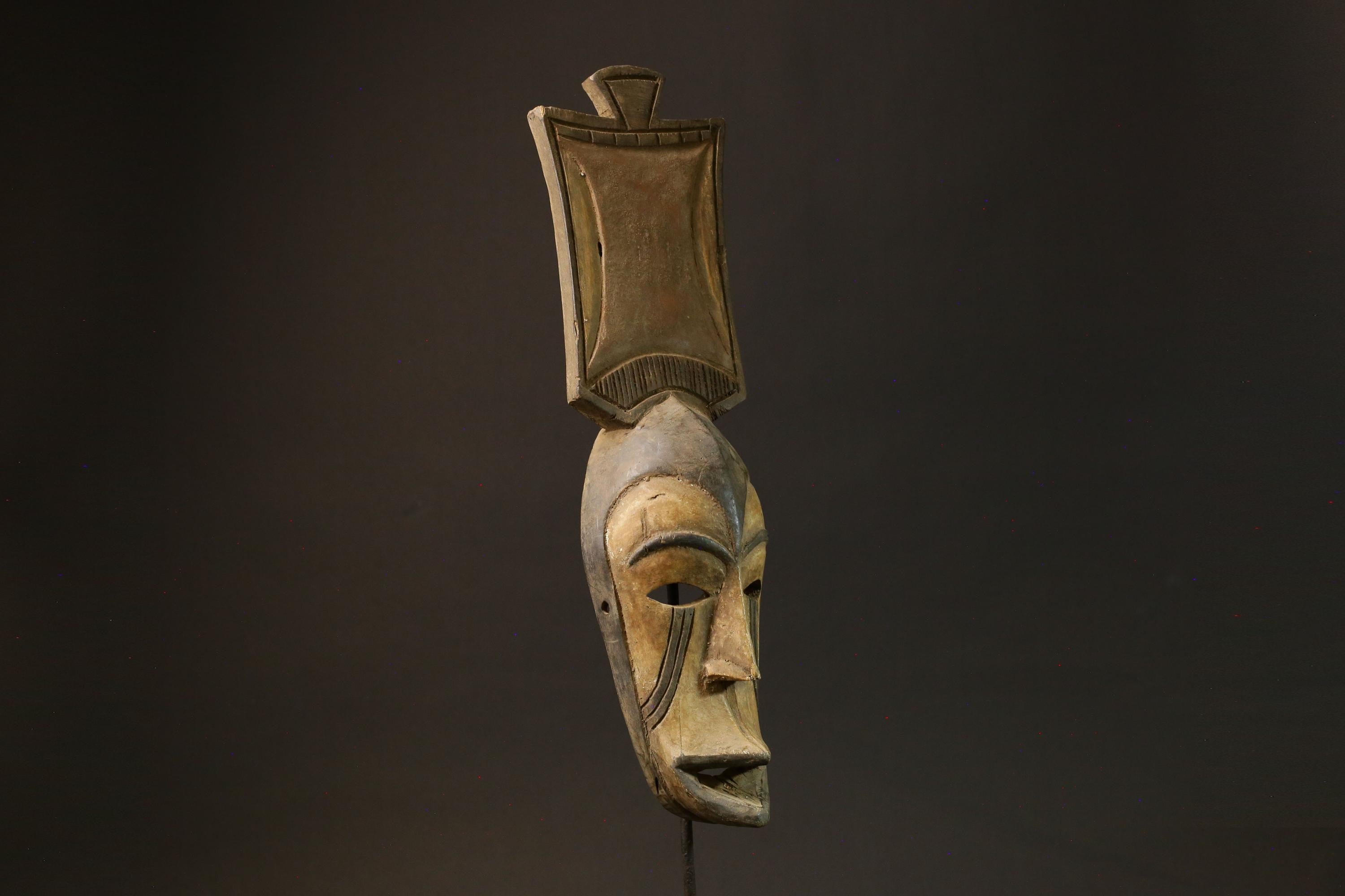 African Mask Antique Wood Mask Baule Face Wall Hanging Primitive Art Decor-7837