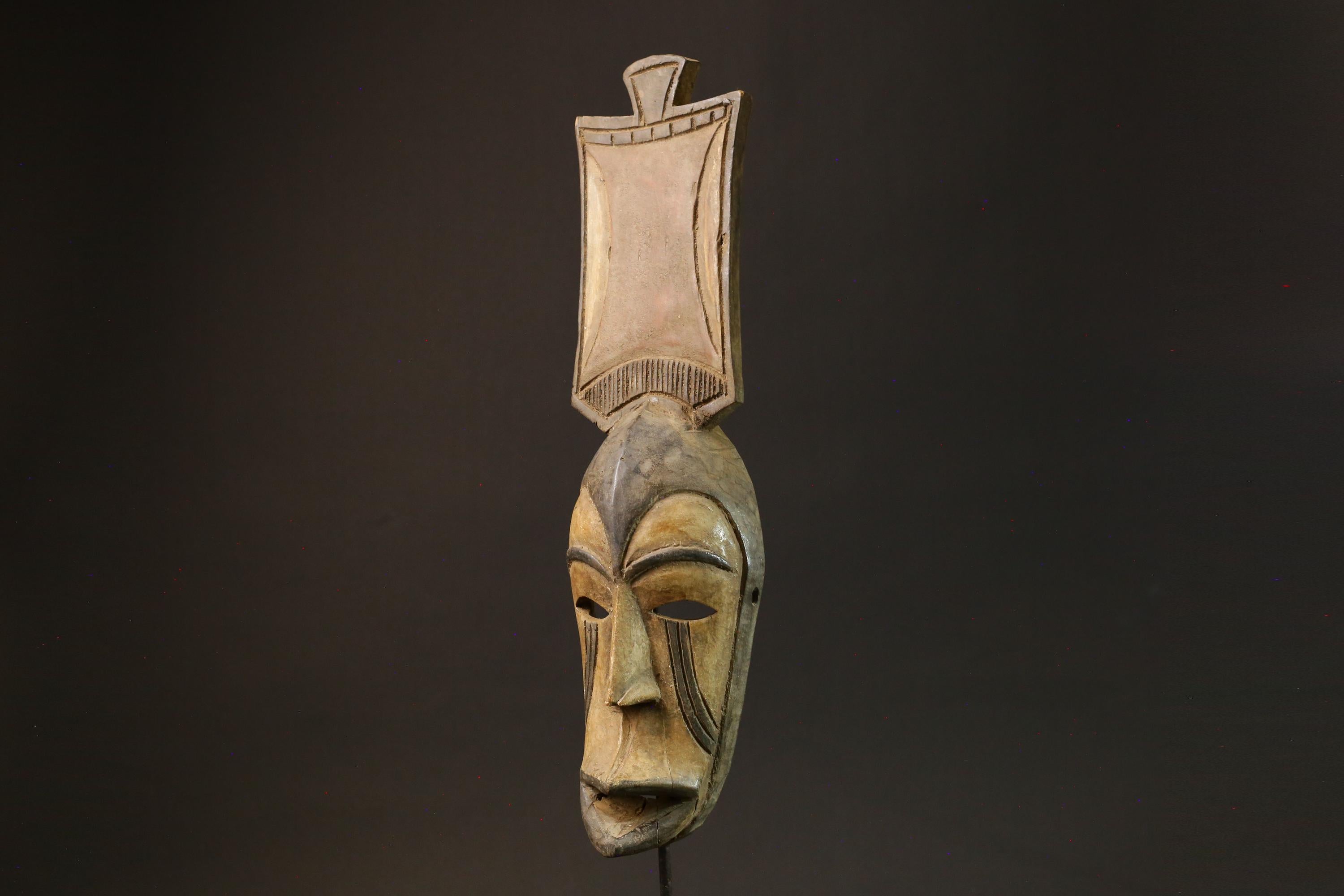 African Mask Antique Wood Mask Baule Face Wall Hanging Primitive Art Decor-7837
