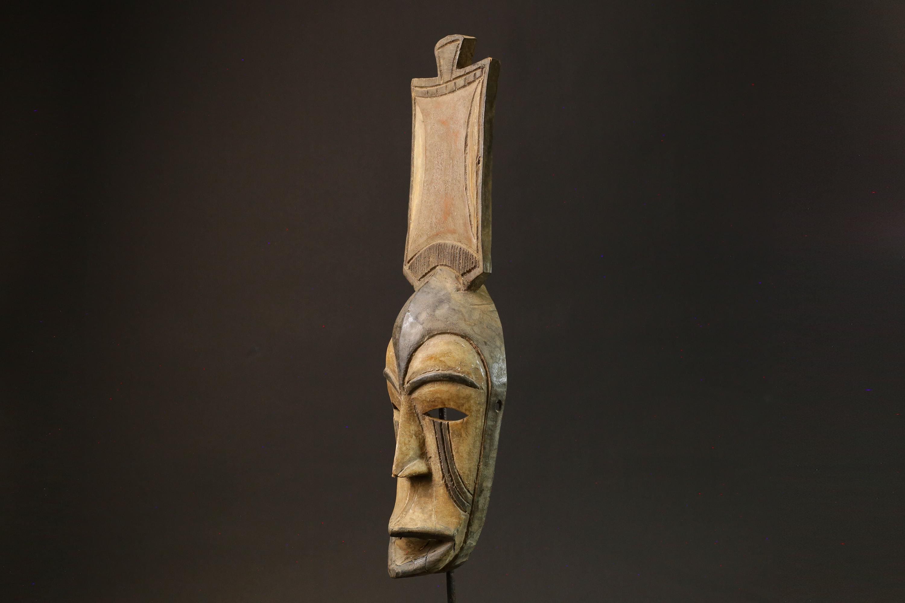 African Mask Antique Wood Mask Baule Face Wall Hanging Primitive Art Decor-7837