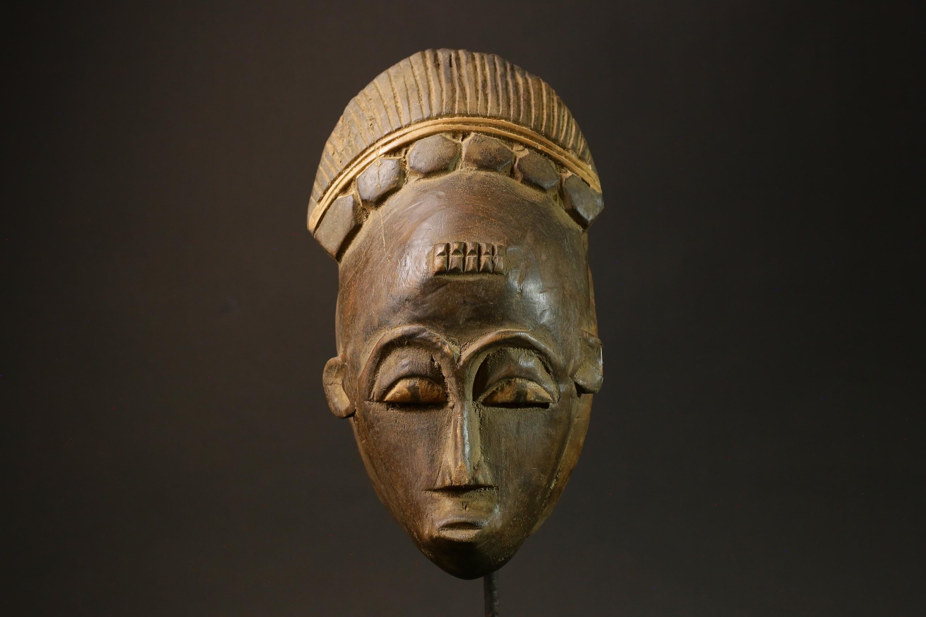 African Mask Vintage Tribal Face Antique Wood Carved Wall Hanging Decor- 4445