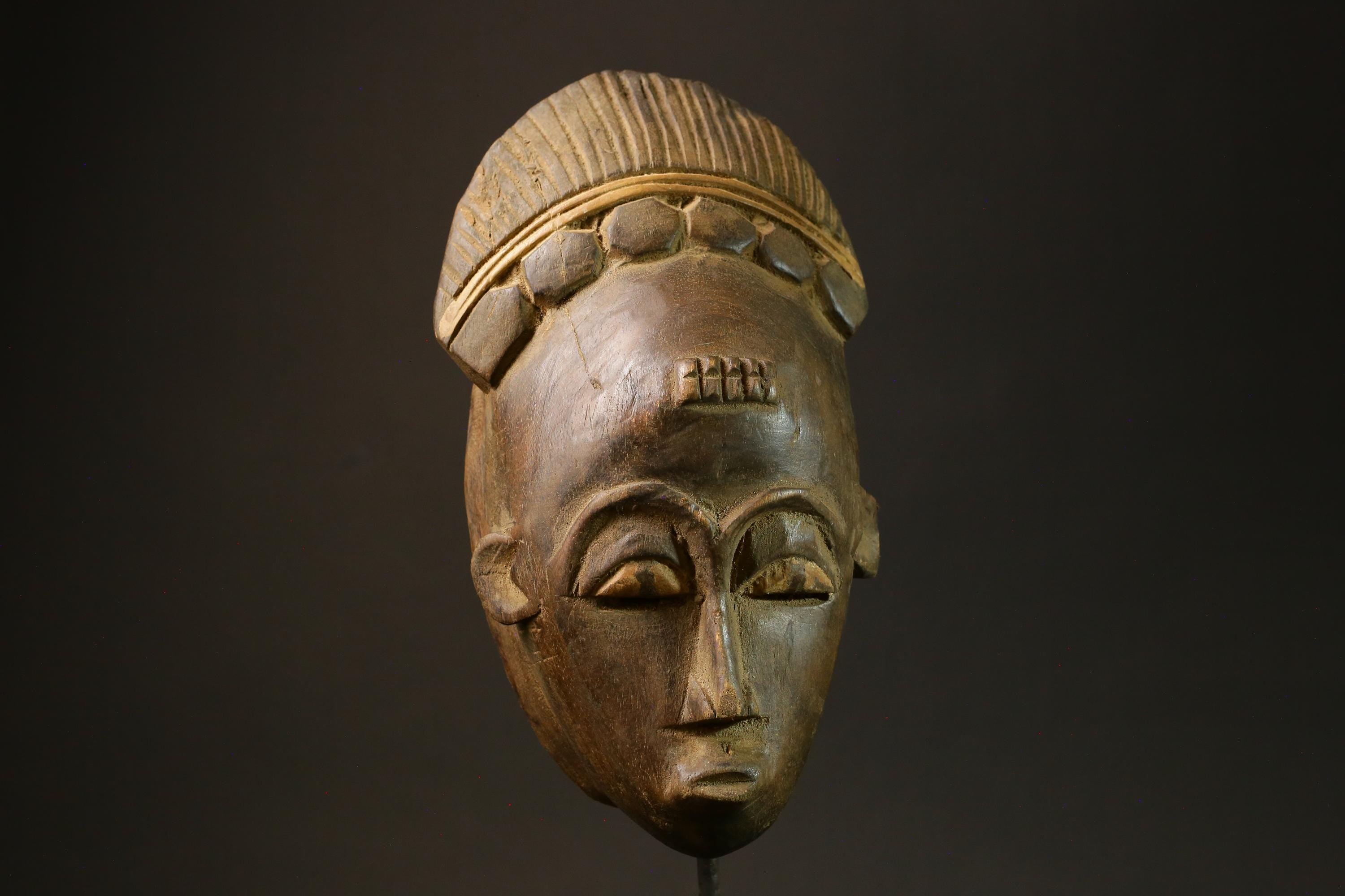 African Mask Vintage Tribal Face Antique Wood Carved Wall Hanging Decor- 4445