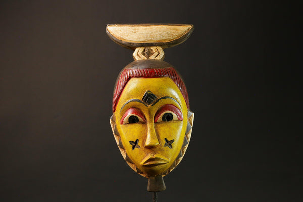 Authentic African Mask Handcrafted Yellow Wood from Baule Tribe Unique Art-G3036