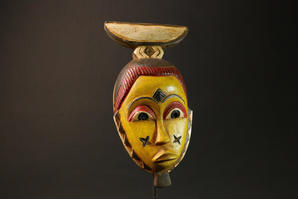 Authentic African Mask Handcrafted Yellow Wood from Baule Tribe Unique Art-G3036