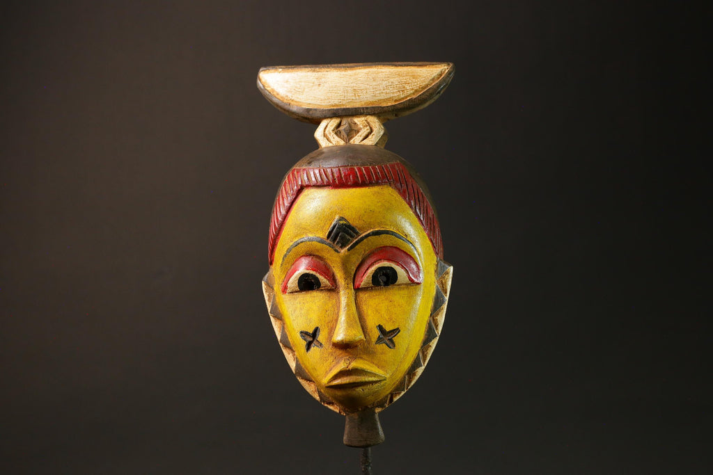 Authentic African Mask Handcrafted Yellow Wood from Baule Tribe Unique Art-G3036