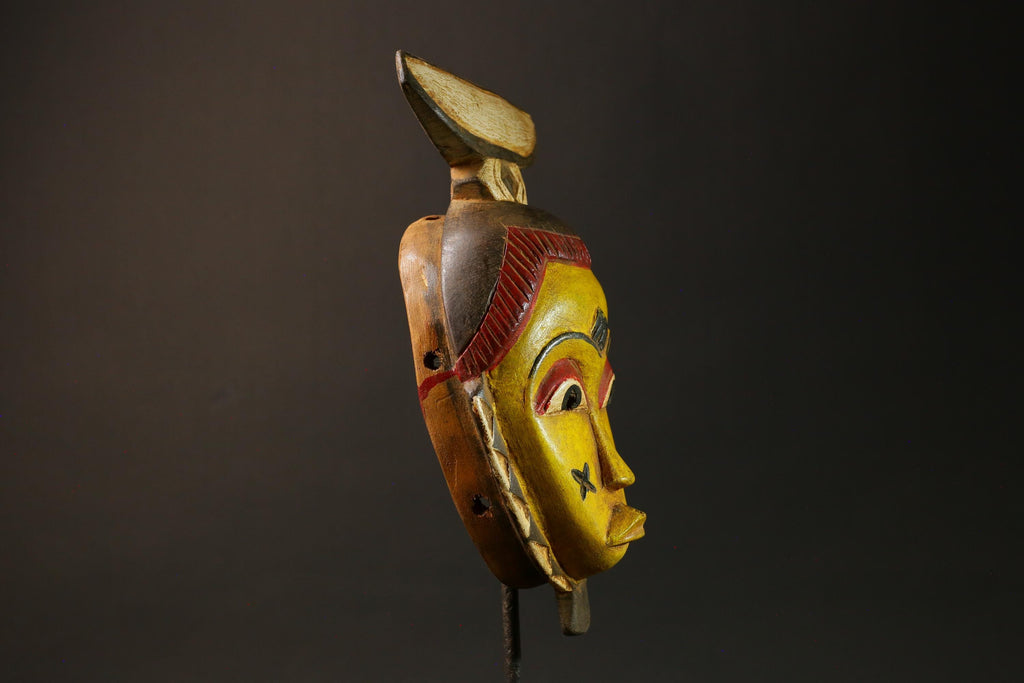 Authentic African Mask Handcrafted Yellow Wood from Baule Tribe Unique Art-G3036