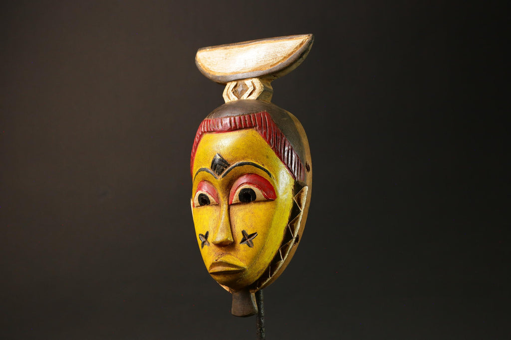 Authentic African Mask Handcrafted Yellow Wood from Baule Tribe Unique Art-G3036