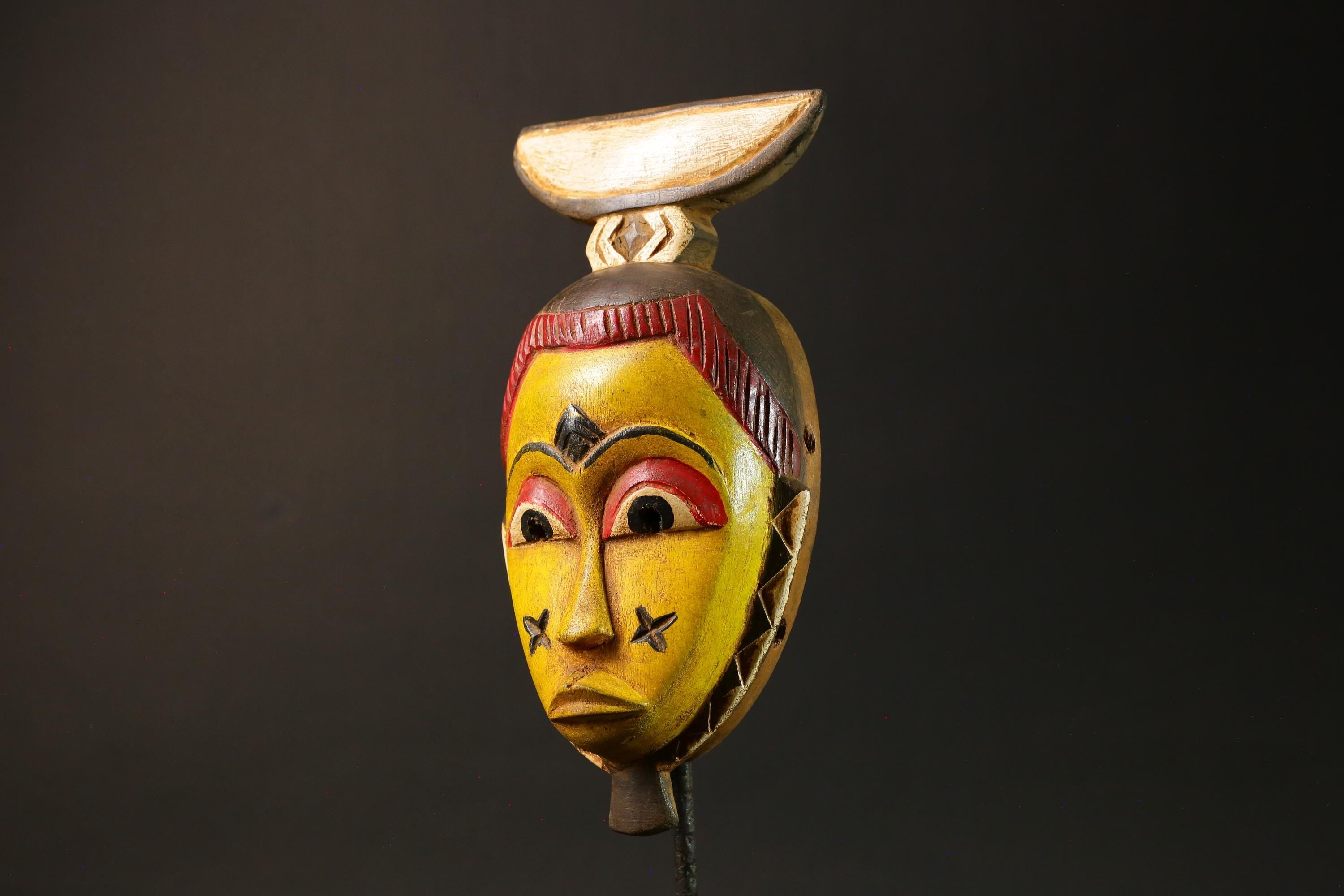 Authentic African Mask Handcrafted Yellow Wood from Baule Tribe Unique Art-G3036