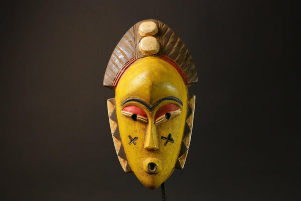 African Love Mask Handcrafted Brown and Yellow Wood from Baule Tribe Masks for wall-G3042